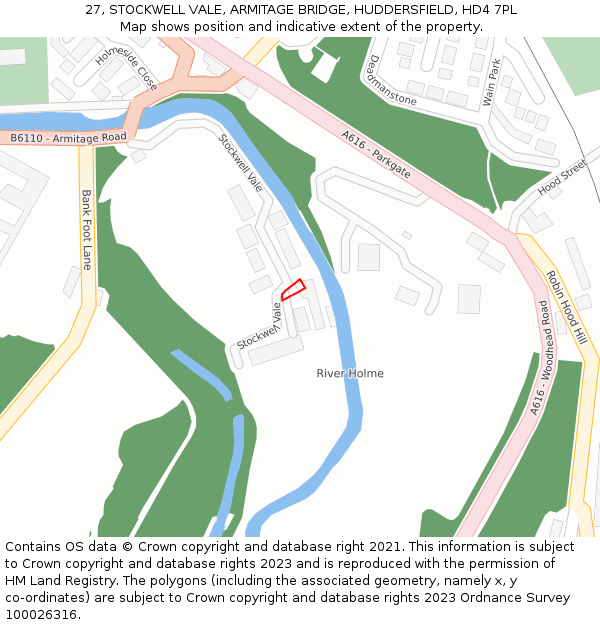 27, STOCKWELL VALE, ARMITAGE BRIDGE, HUDDERSFIELD, HD4 7PL: Location map and indicative extent of plot