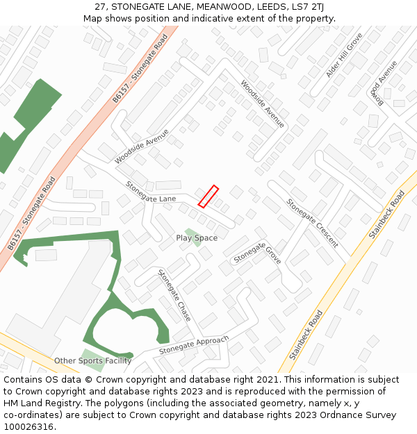27, STONEGATE LANE, MEANWOOD, LEEDS, LS7 2TJ: Location map and indicative extent of plot