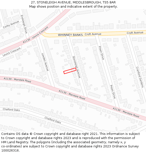 27, STONELEIGH AVENUE, MIDDLESBROUGH, TS5 8AR: Location map and indicative extent of plot
