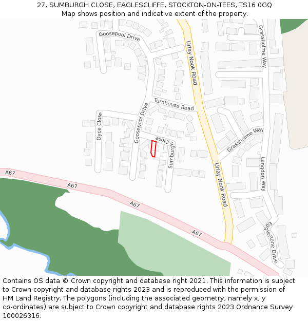 27, SUMBURGH CLOSE, EAGLESCLIFFE, STOCKTON-ON-TEES, TS16 0GQ: Location map and indicative extent of plot