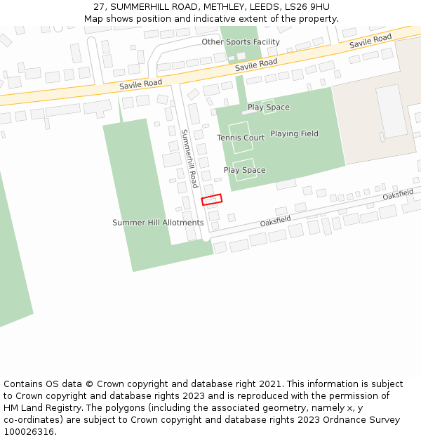 27, SUMMERHILL ROAD, METHLEY, LEEDS, LS26 9HU: Location map and indicative extent of plot