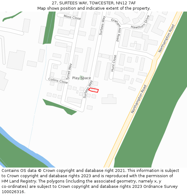 27, SURTEES WAY, TOWCESTER, NN12 7AF: Location map and indicative extent of plot