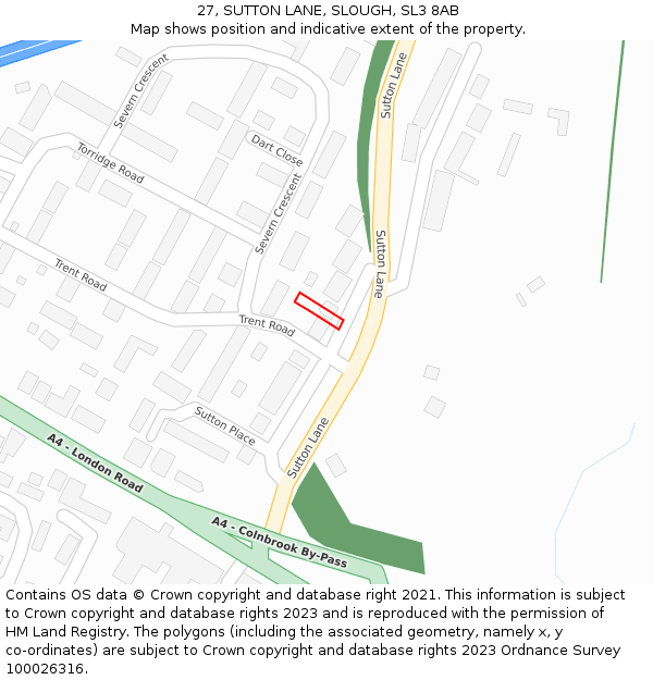 27, SUTTON LANE, SLOUGH, SL3 8AB: Location map and indicative extent of plot