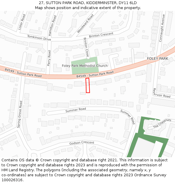 27, SUTTON PARK ROAD, KIDDERMINSTER, DY11 6LD: Location map and indicative extent of plot