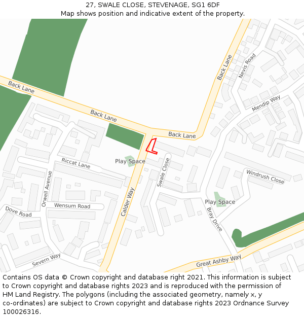 27, SWALE CLOSE, STEVENAGE, SG1 6DF: Location map and indicative extent of plot