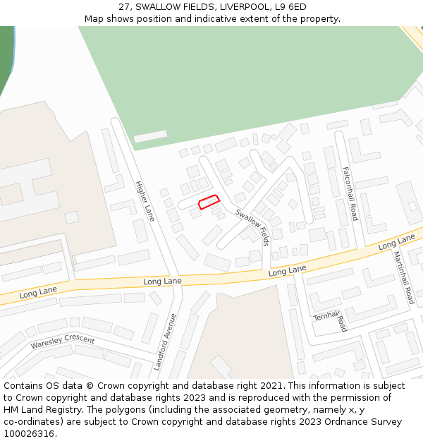 27, SWALLOW FIELDS, LIVERPOOL, L9 6ED: Location map and indicative extent of plot