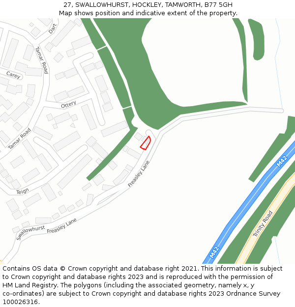27, SWALLOWHURST, HOCKLEY, TAMWORTH, B77 5GH: Location map and indicative extent of plot