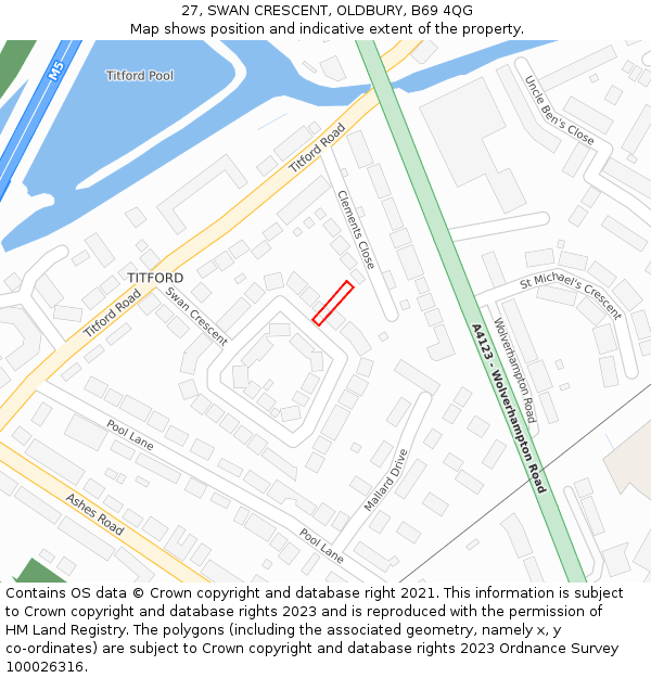 27, SWAN CRESCENT, OLDBURY, B69 4QG: Location map and indicative extent of plot