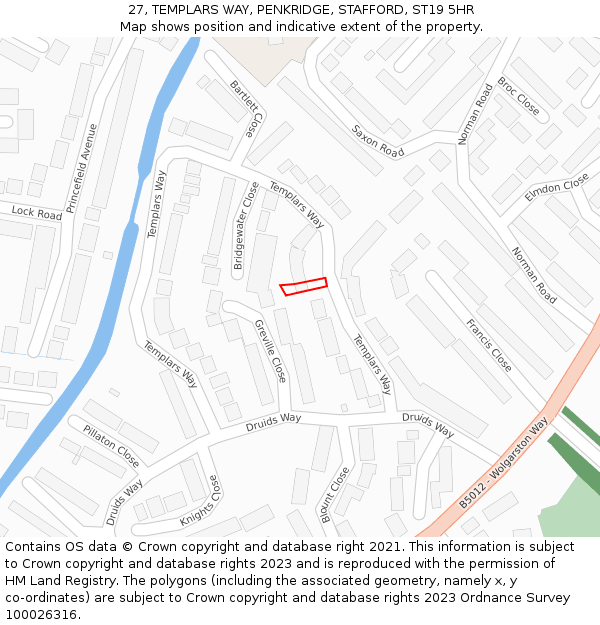 27, TEMPLARS WAY, PENKRIDGE, STAFFORD, ST19 5HR: Location map and indicative extent of plot