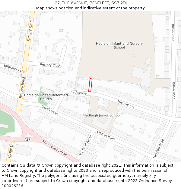 27, THE AVENUE, BENFLEET, SS7 2DJ: Location map and indicative extent of plot