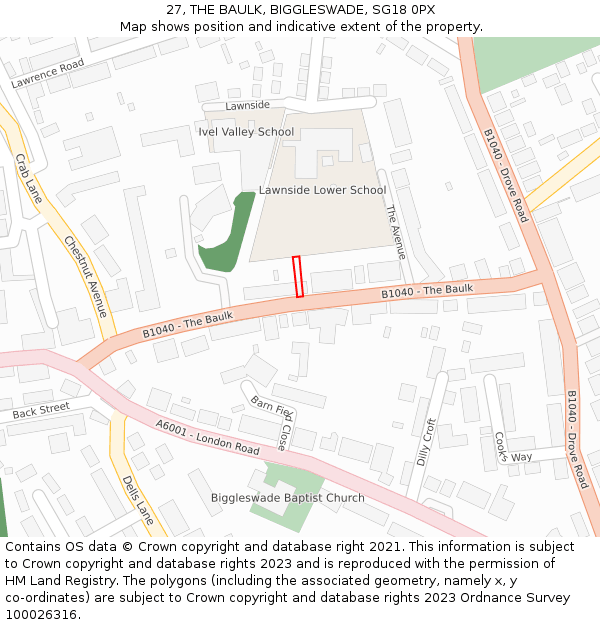 27, THE BAULK, BIGGLESWADE, SG18 0PX: Location map and indicative extent of plot