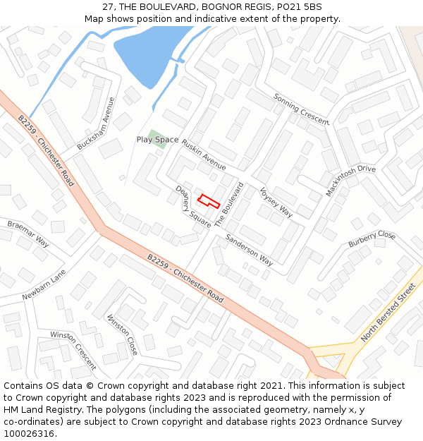 27, THE BOULEVARD, BOGNOR REGIS, PO21 5BS: Location map and indicative extent of plot