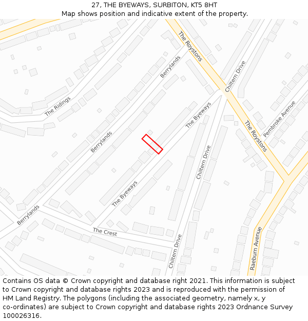 27, THE BYEWAYS, SURBITON, KT5 8HT: Location map and indicative extent of plot