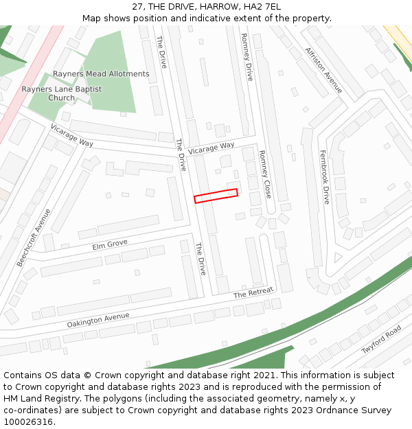 27, THE DRIVE, HARROW, HA2 7EL: Location map and indicative extent of plot