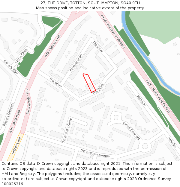 27, THE DRIVE, TOTTON, SOUTHAMPTON, SO40 9EH: Location map and indicative extent of plot