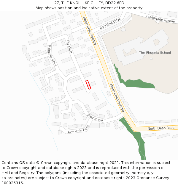 27, THE KNOLL, KEIGHLEY, BD22 6FD: Location map and indicative extent of plot