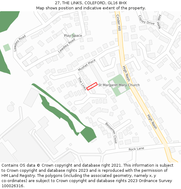 27, THE LINKS, COLEFORD, GL16 8HX: Location map and indicative extent of plot