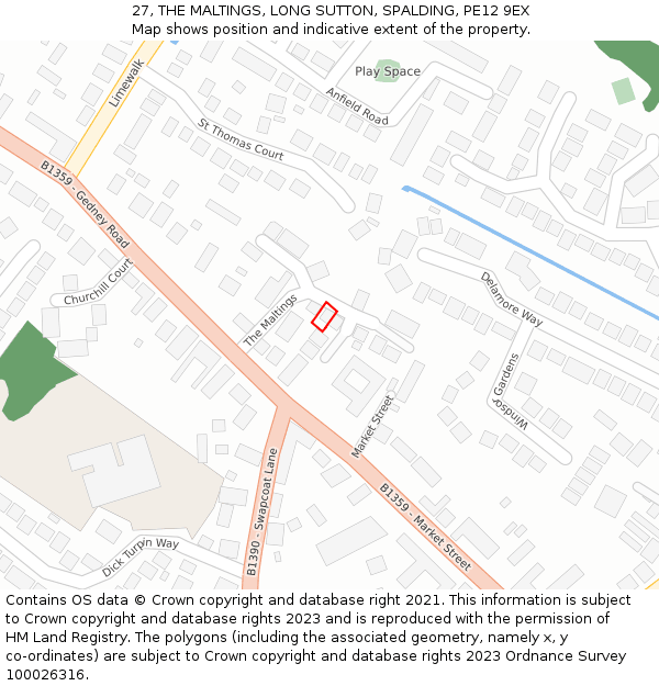 27, THE MALTINGS, LONG SUTTON, SPALDING, PE12 9EX: Location map and indicative extent of plot