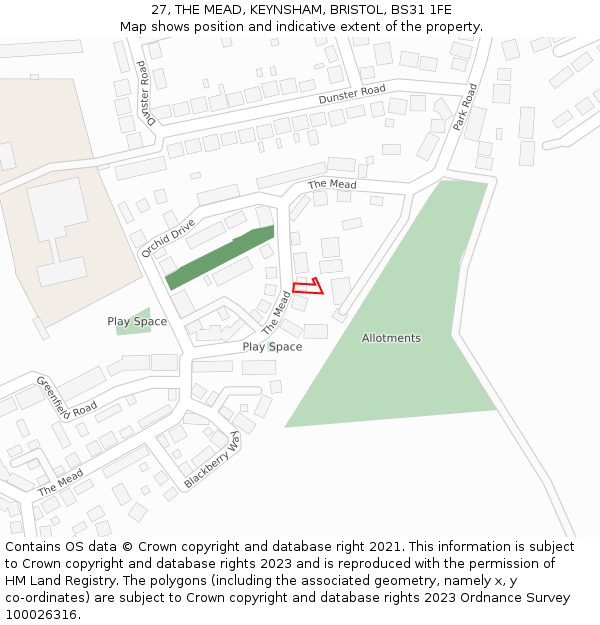 27, THE MEAD, KEYNSHAM, BRISTOL, BS31 1FE: Location map and indicative extent of plot