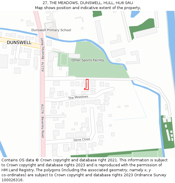 27, THE MEADOWS, DUNSWELL, HULL, HU6 0AU: Location map and indicative extent of plot