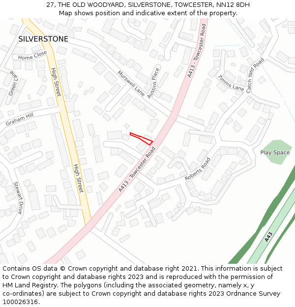 27, THE OLD WOODYARD, SILVERSTONE, TOWCESTER, NN12 8DH: Location map and indicative extent of plot