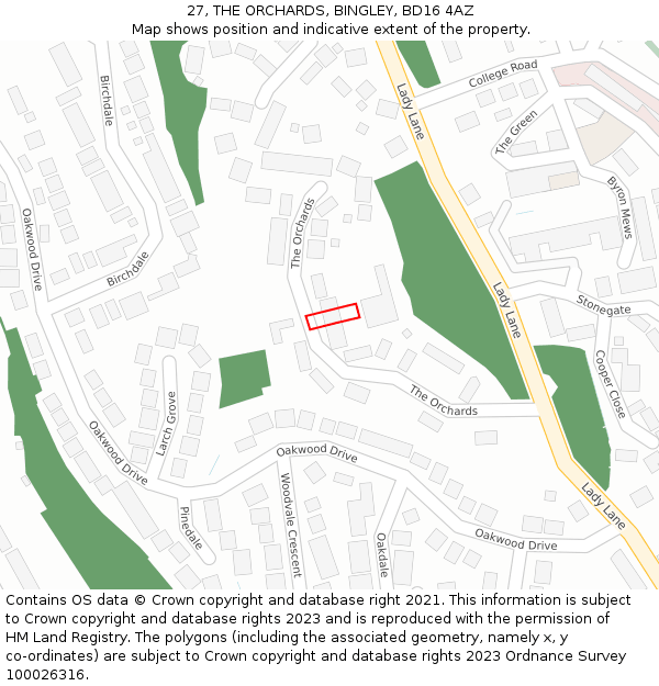 27, THE ORCHARDS, BINGLEY, BD16 4AZ: Location map and indicative extent of plot