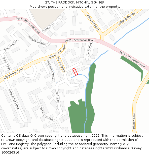 27, THE PADDOCK, HITCHIN, SG4 9EF: Location map and indicative extent of plot