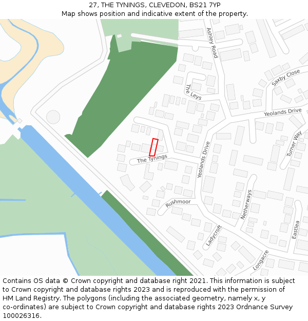 27, THE TYNINGS, CLEVEDON, BS21 7YP: Location map and indicative extent of plot