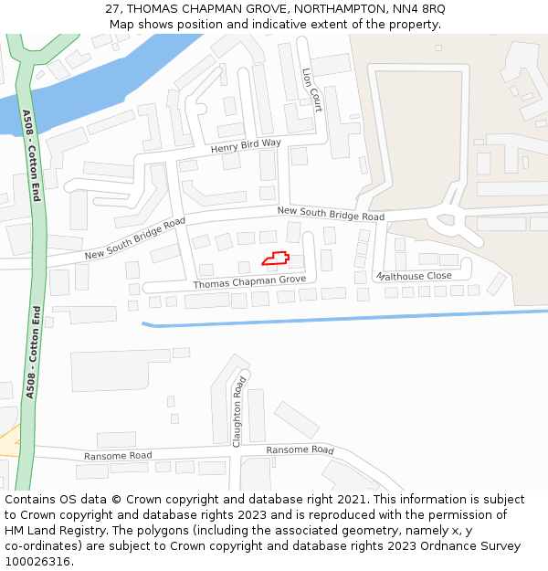 27, THOMAS CHAPMAN GROVE, NORTHAMPTON, NN4 8RQ: Location map and indicative extent of plot