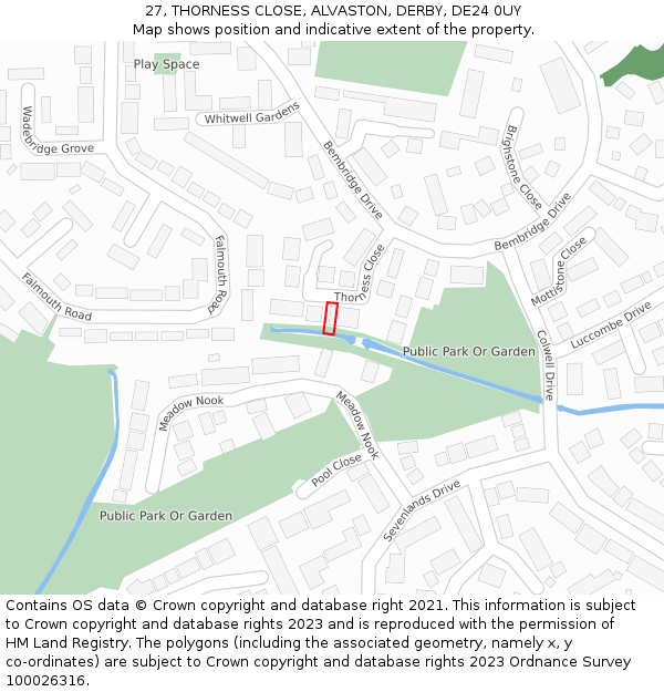 27, THORNESS CLOSE, ALVASTON, DERBY, DE24 0UY: Location map and indicative extent of plot
