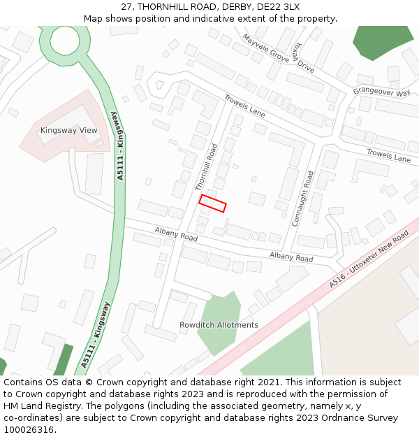 27, THORNHILL ROAD, DERBY, DE22 3LX: Location map and indicative extent of plot