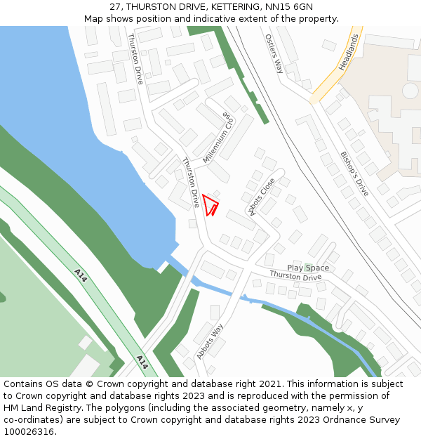 27, THURSTON DRIVE, KETTERING, NN15 6GN: Location map and indicative extent of plot