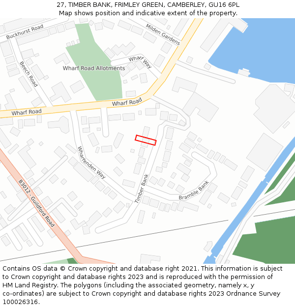 27, TIMBER BANK, FRIMLEY GREEN, CAMBERLEY, GU16 6PL: Location map and indicative extent of plot