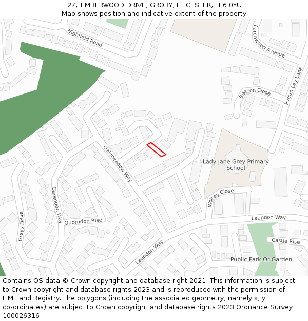 27, TIMBERWOOD DRIVE, GROBY, LEICESTER, LE6 0YU: Location map and indicative extent of plot