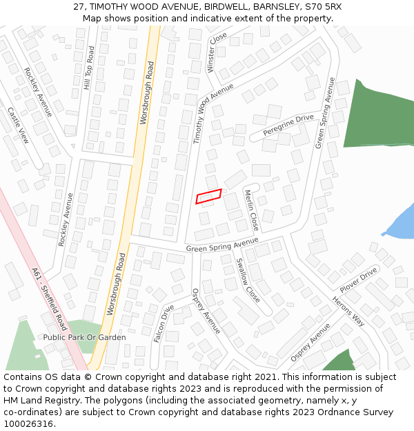 27, TIMOTHY WOOD AVENUE, BIRDWELL, BARNSLEY, S70 5RX: Location map and indicative extent of plot