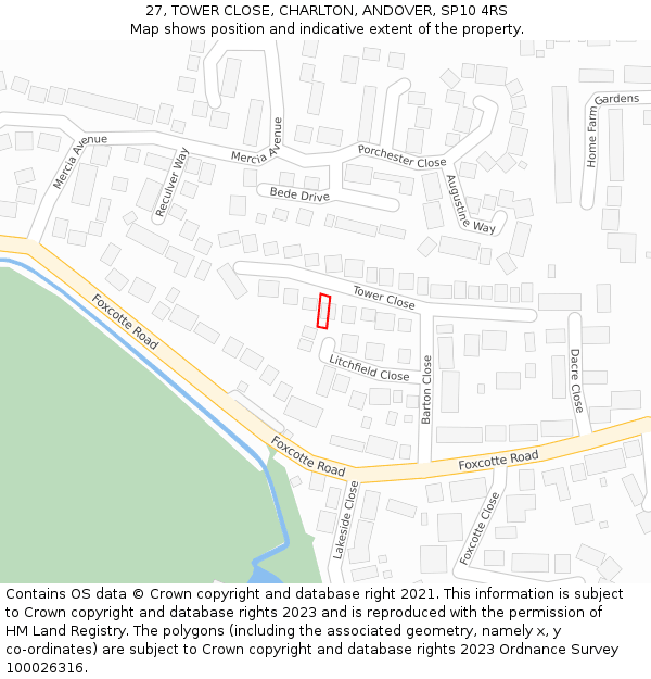 27, TOWER CLOSE, CHARLTON, ANDOVER, SP10 4RS: Location map and indicative extent of plot