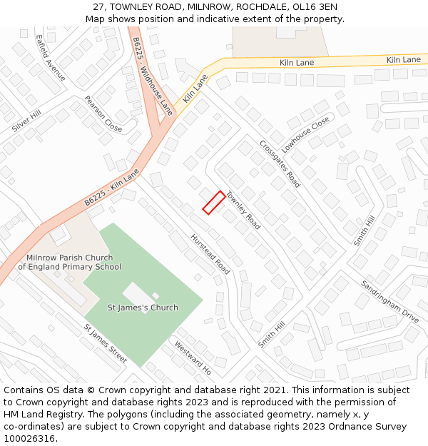 27, TOWNLEY ROAD, MILNROW, ROCHDALE, OL16 3EN: Location map and indicative extent of plot