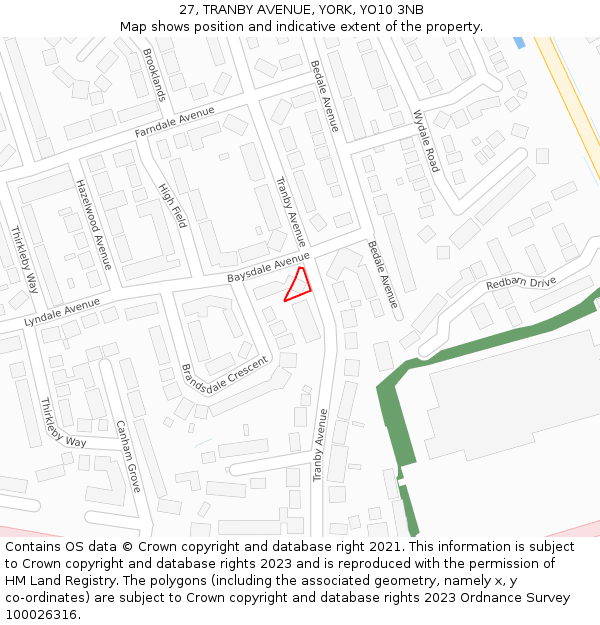 27, TRANBY AVENUE, YORK, YO10 3NB: Location map and indicative extent of plot