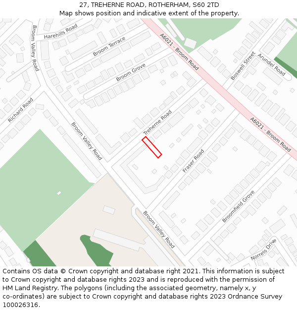 27, TREHERNE ROAD, ROTHERHAM, S60 2TD: Location map and indicative extent of plot