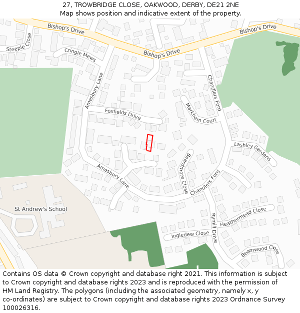 27, TROWBRIDGE CLOSE, OAKWOOD, DERBY, DE21 2NE: Location map and indicative extent of plot
