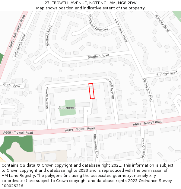 27, TROWELL AVENUE, NOTTINGHAM, NG8 2DW: Location map and indicative extent of plot