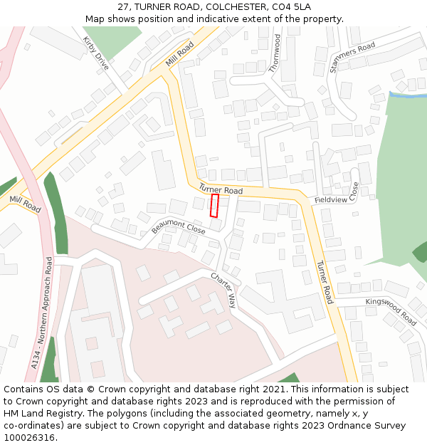 27, TURNER ROAD, COLCHESTER, CO4 5LA: Location map and indicative extent of plot