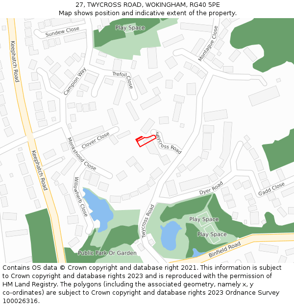 27, TWYCROSS ROAD, WOKINGHAM, RG40 5PE: Location map and indicative extent of plot