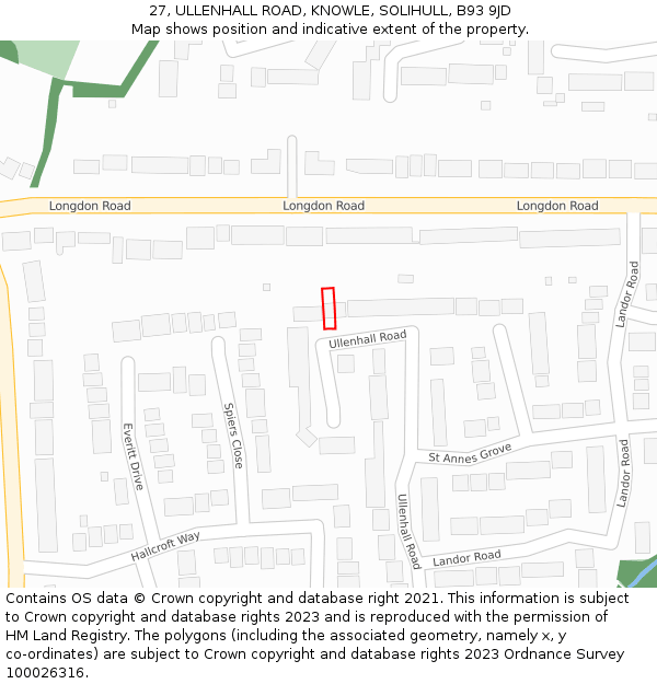 27, ULLENHALL ROAD, KNOWLE, SOLIHULL, B93 9JD: Location map and indicative extent of plot