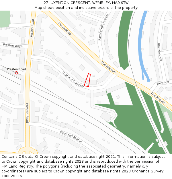 27, UXENDON CRESCENT, WEMBLEY, HA9 9TW: Location map and indicative extent of plot
