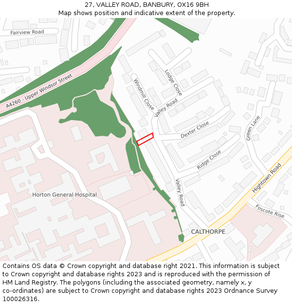 27, VALLEY ROAD, BANBURY, OX16 9BH: Location map and indicative extent of plot