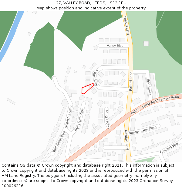 27, VALLEY ROAD, LEEDS, LS13 1EU: Location map and indicative extent of plot