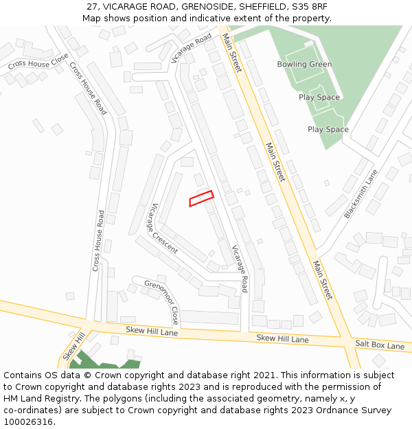 27, VICARAGE ROAD, GRENOSIDE, SHEFFIELD, S35 8RF: Location map and indicative extent of plot