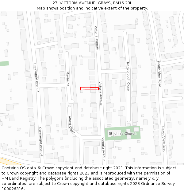 27, VICTORIA AVENUE, GRAYS, RM16 2RL: Location map and indicative extent of plot