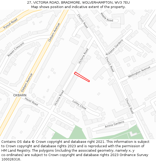 27, VICTORIA ROAD, BRADMORE, WOLVERHAMPTON, WV3 7EU: Location map and indicative extent of plot
